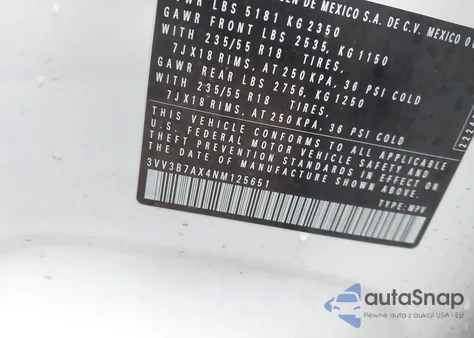 2022 Volkswagen Tiguan 2.0T Se из США, поврежденный, VIN 3VV3B7AX4NM125651